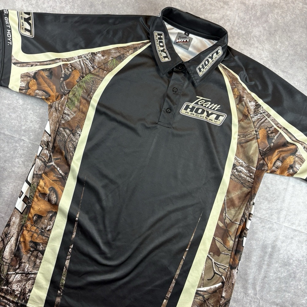 Team Hoyt Polo Shirt Mens XL Black Shooting Archery Realtree Camo Hunting Jersey